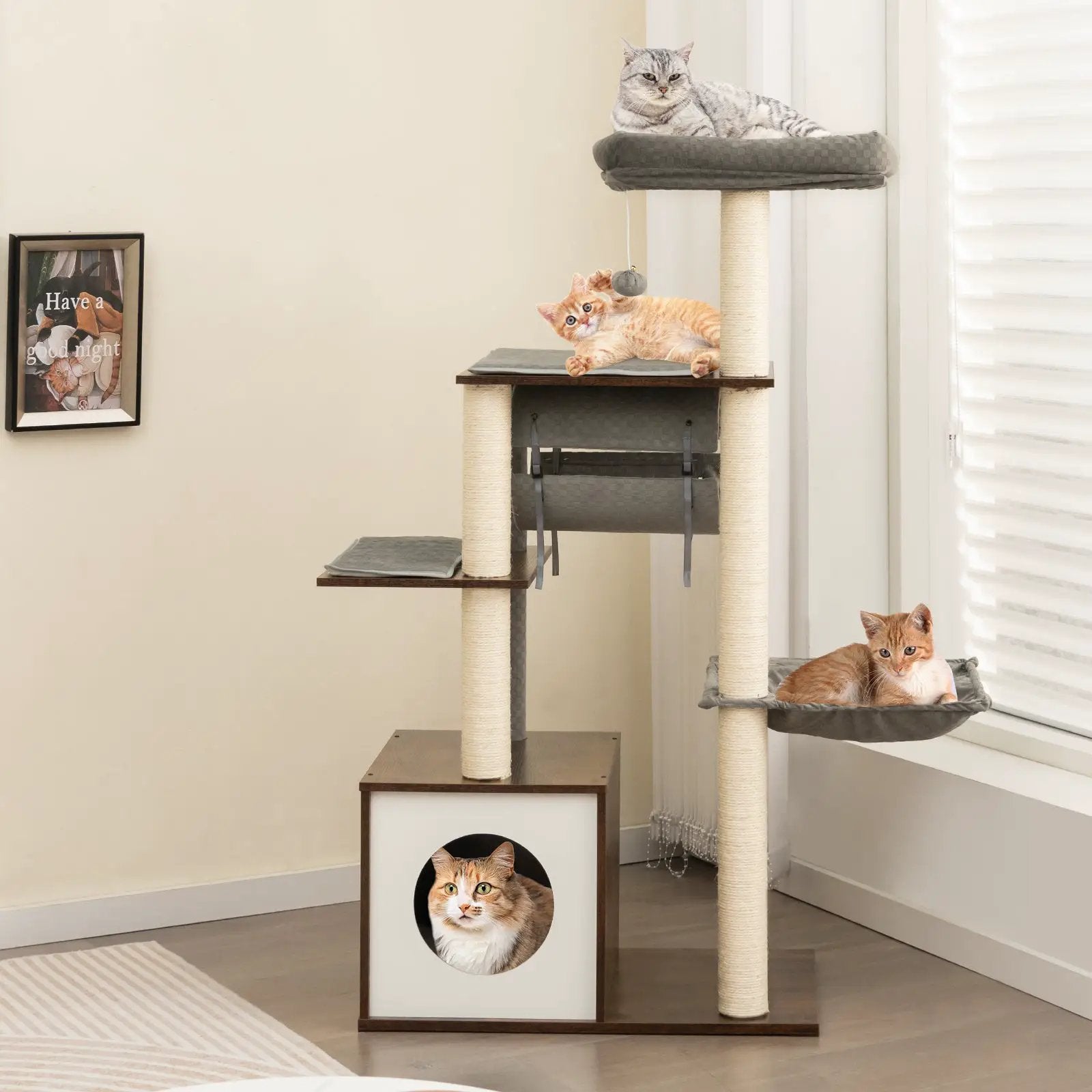 53 Inch Cat Tree with Condo and Swing Tunnel by DirectDeals
