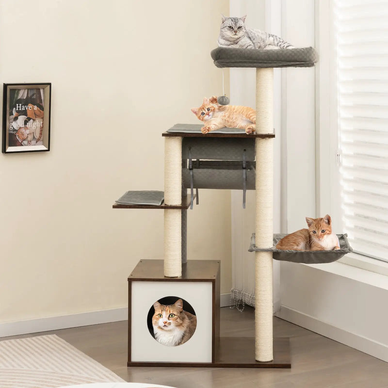 53 Inch Cat Tree with Condo and Swing Tunnel by DirectDeals