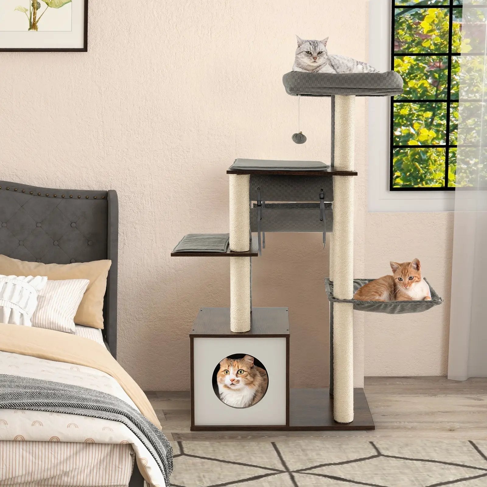 53 Inch Cat Tree with Condo and Swing Tunnel by DirectDeals