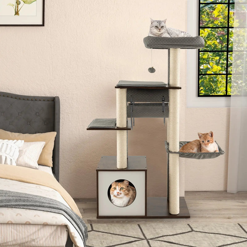 53 Inch Cat Tree with Condo and Swing Tunnel by DirectDeals