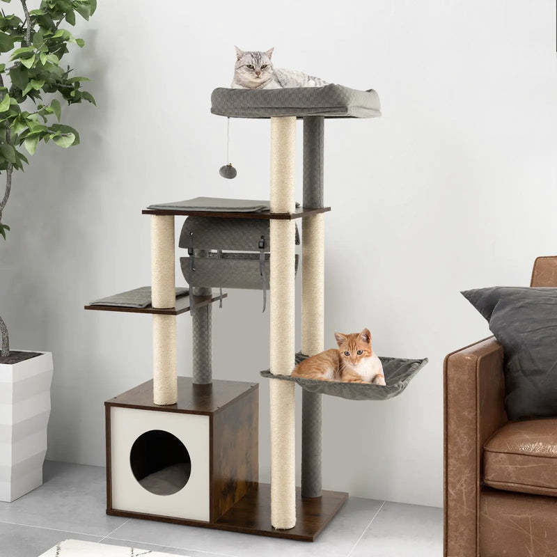 53 Inch Cat Tree with Condo and Swing Tunnel by DirectDeals