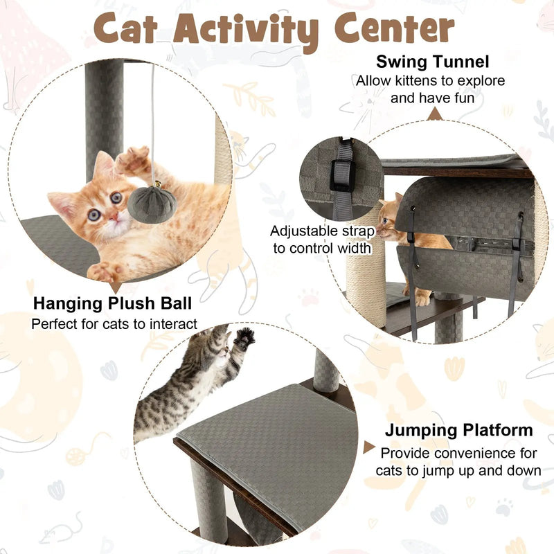 53 Inch Cat Tree with Condo and Swing Tunnel by DirectDeals