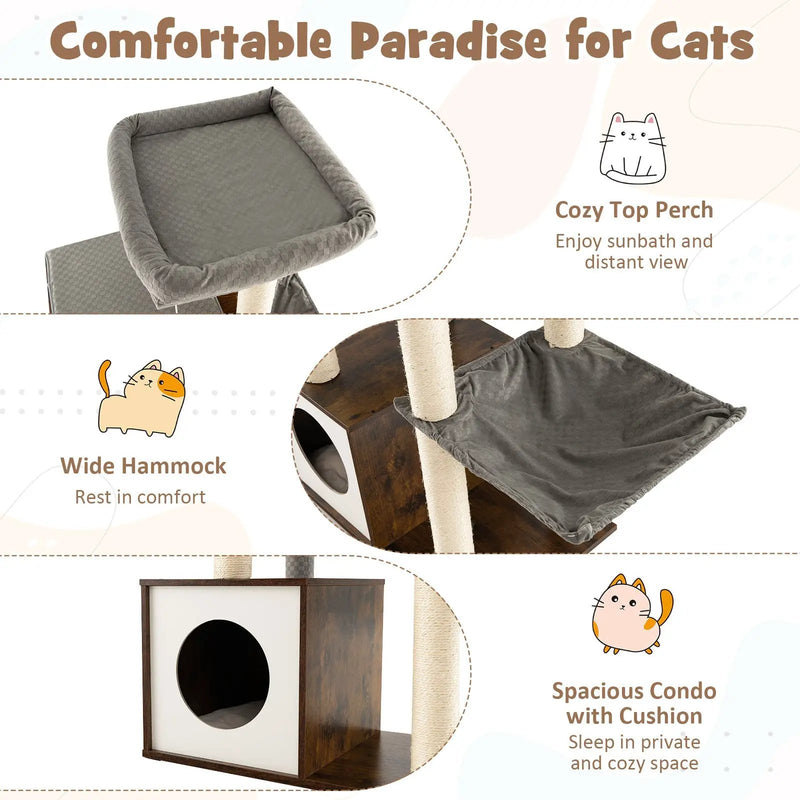 53 Inch Cat Tree with Condo and Swing Tunnel by DirectDeals
