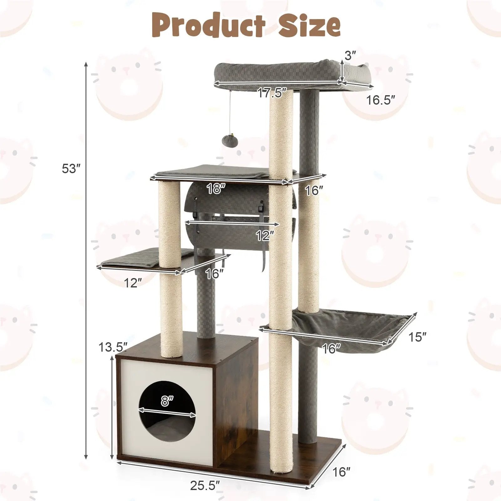 53 Inch Cat Tree with Condo and Swing Tunnel by DirectDeals