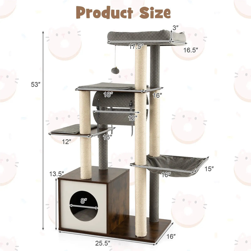 53 Inch Cat Tree with Condo and Swing Tunnel by DirectDeals