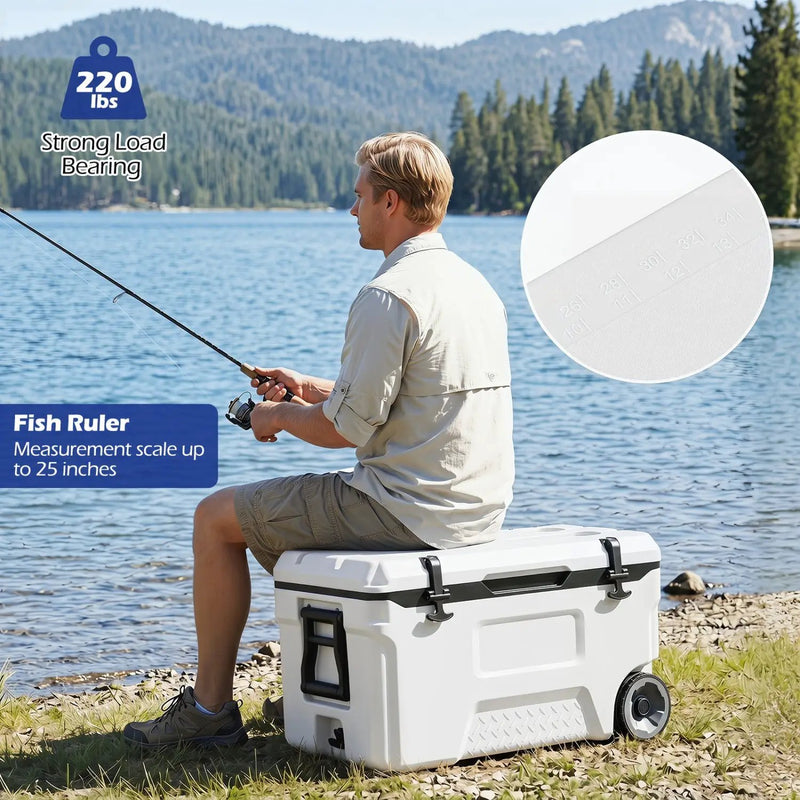 53 Quart Rolling Cooler with Wheels and Fish Ruler by DirectDeals