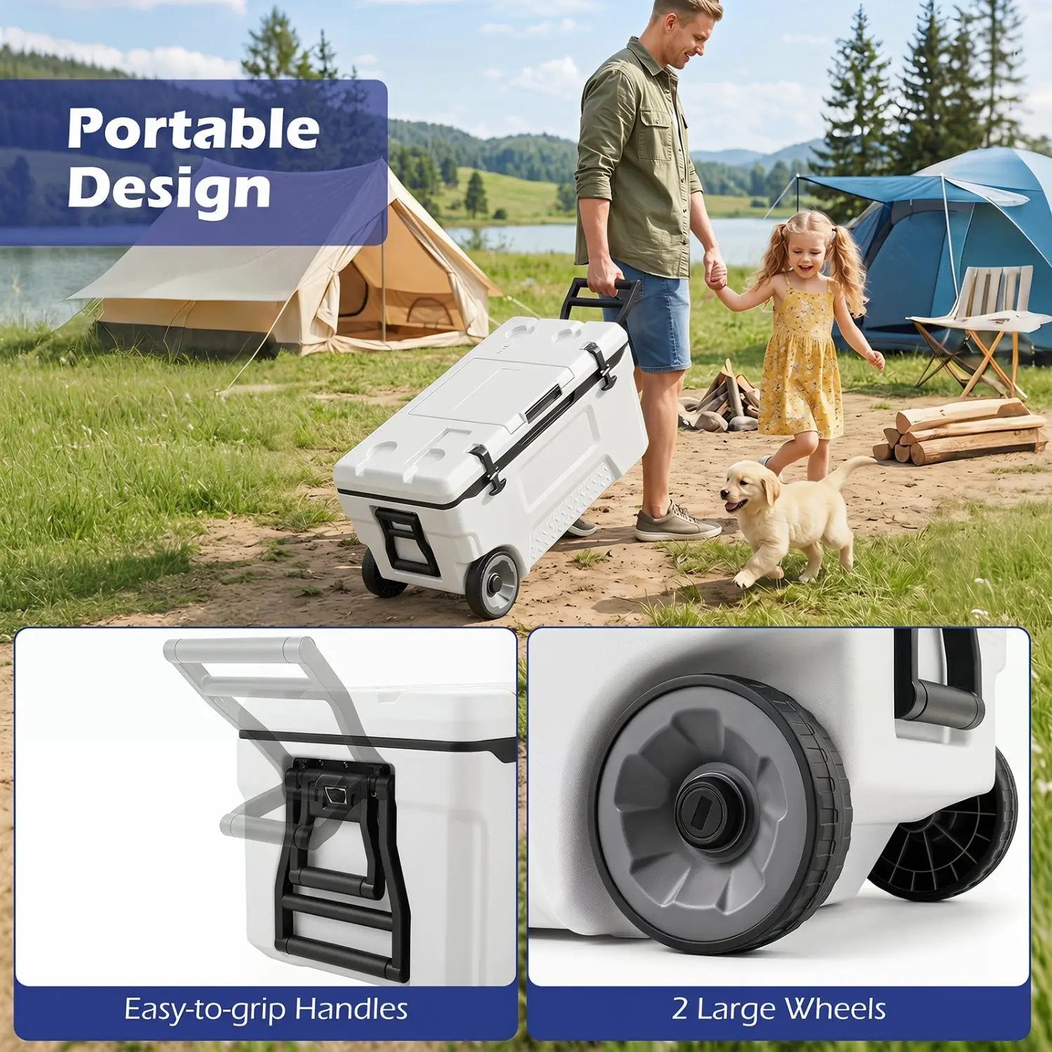 53 Quart Rolling Cooler with Wheels and Fish Ruler by DirectDeals