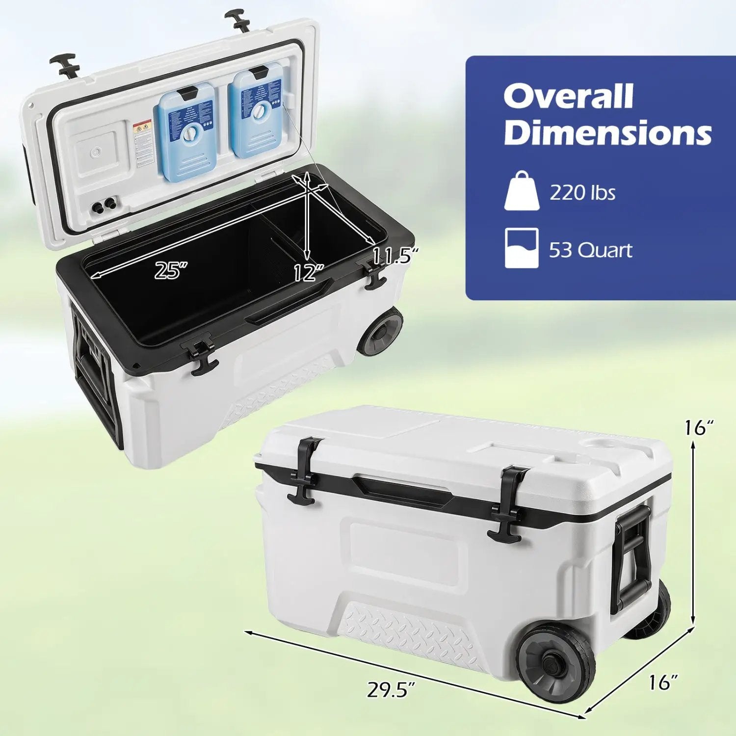 53 Quart Rolling Cooler with Wheels and Fish Ruler by DirectDeals