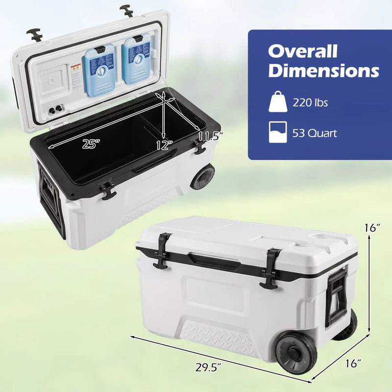 53 Quart Rolling Cooler with Wheels and Fish Ruler by DirectDeals