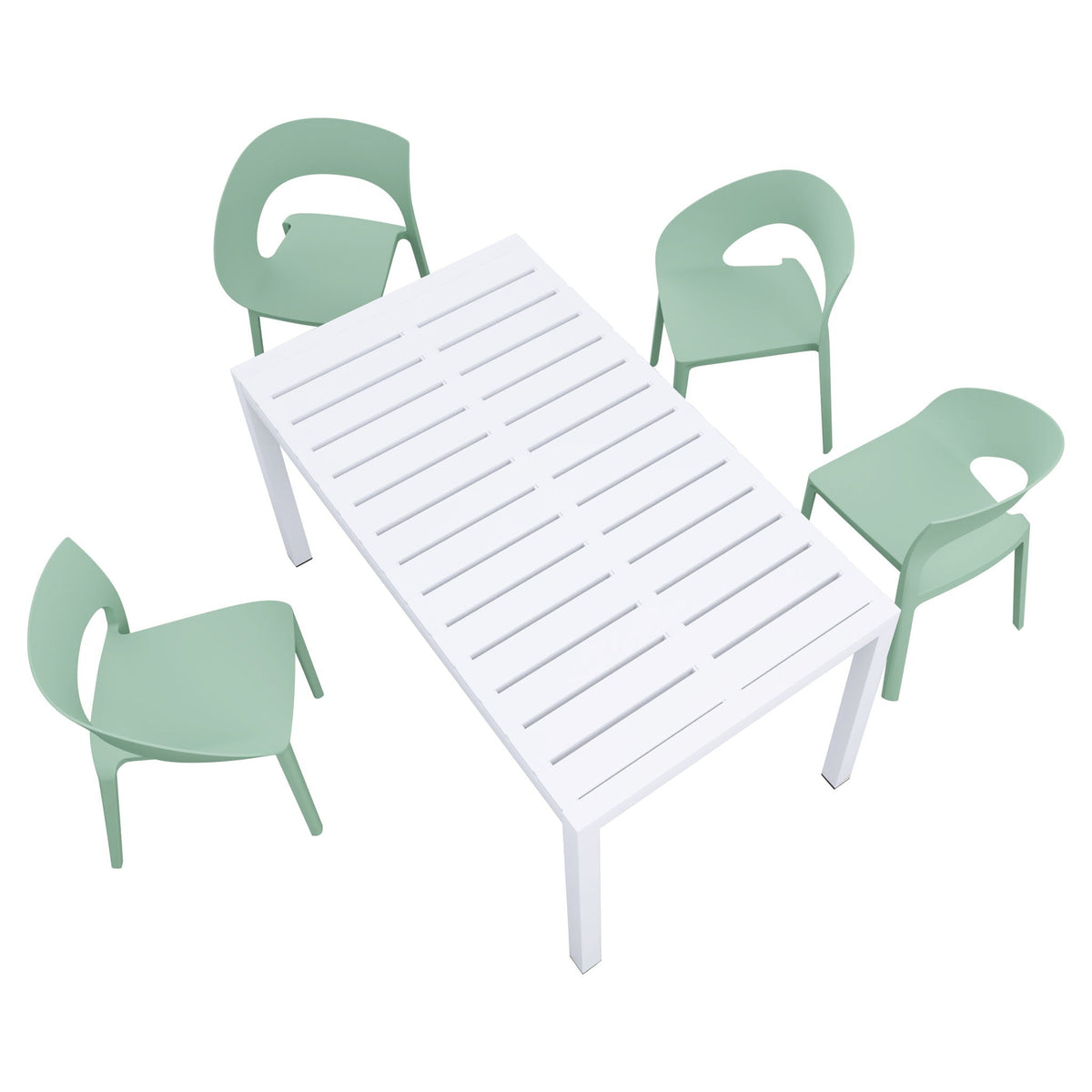 Modern Outdoor 4 Piece Dining Set with Ergonomic Chairs - Green or Orange
