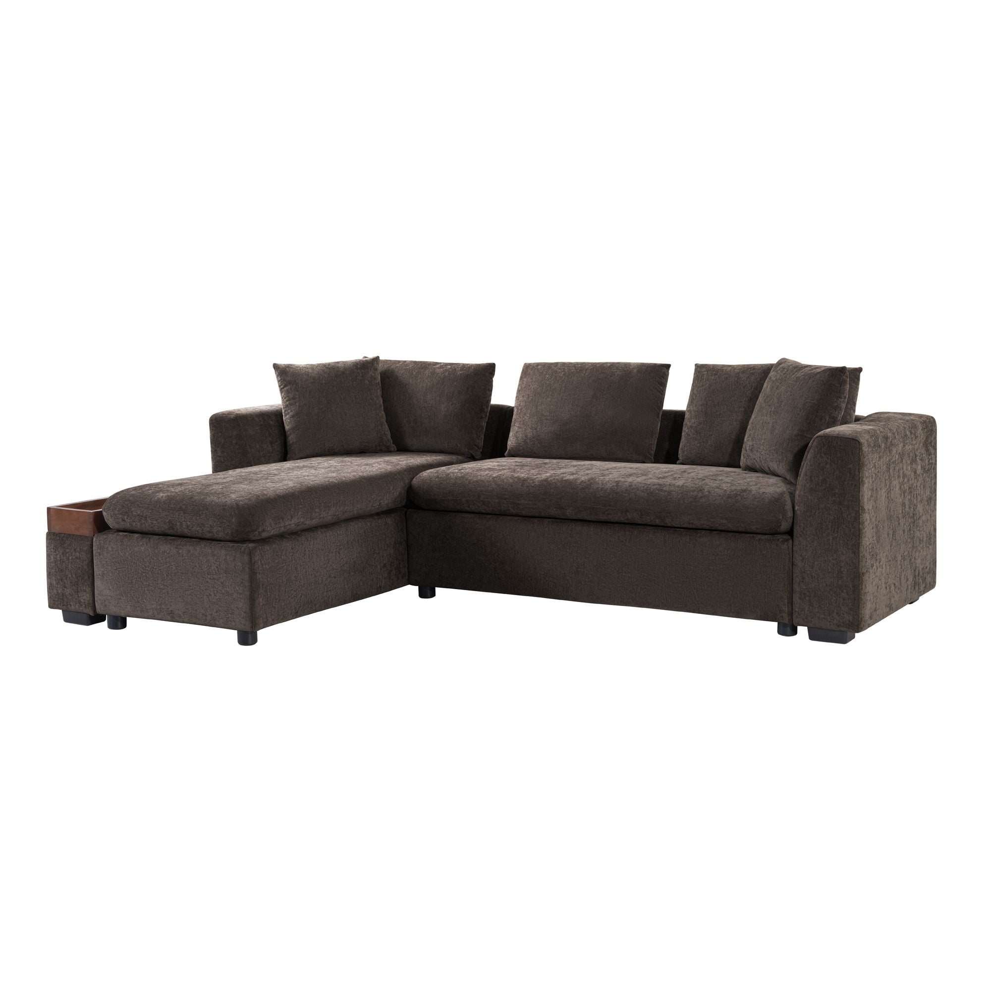 Modern L Shaped Sectional Sofa With Upholstery And Wooden Storage by HouseOfZazla