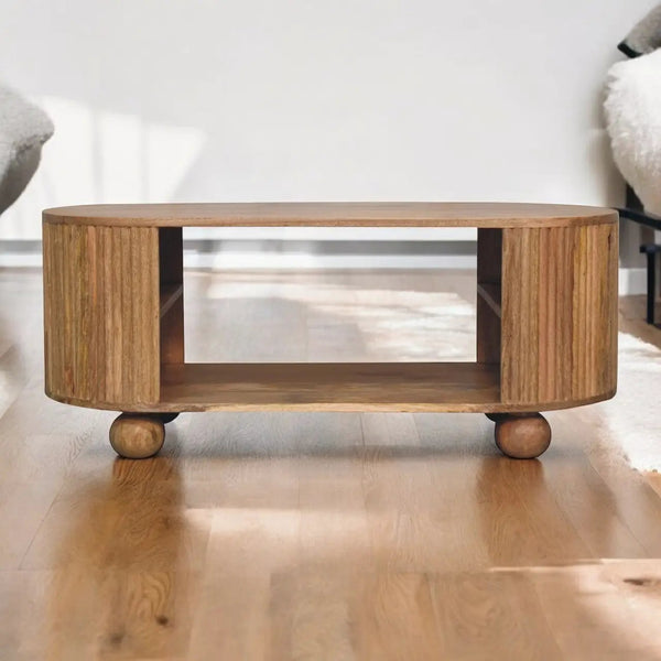 Solid Wood Soba Ball Coffee Table, Open Storage