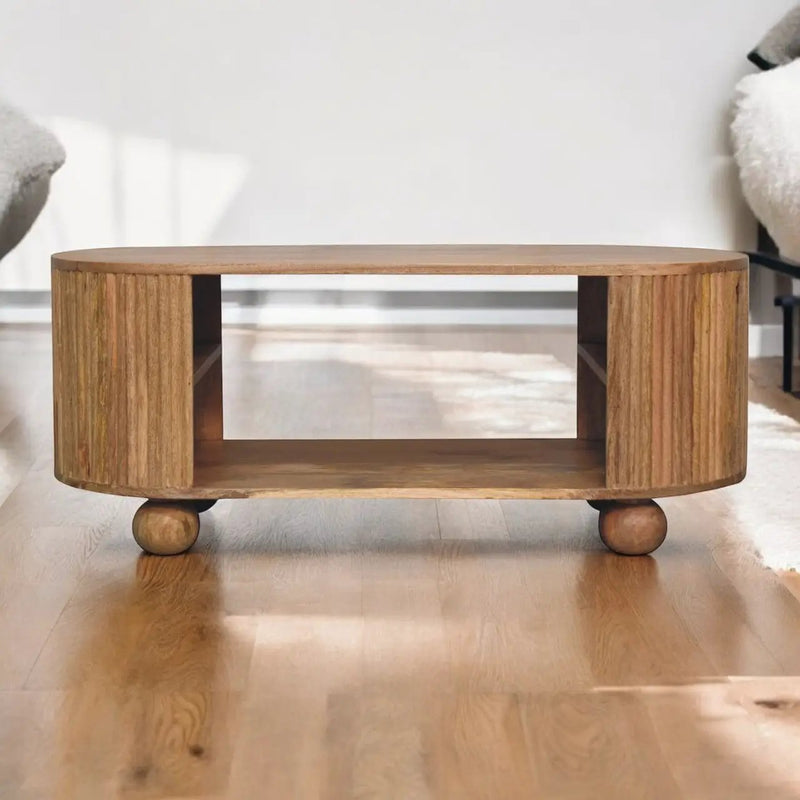 Solid Wood Soba Ball Coffee Table, Open Storage by HouseOfZazla
