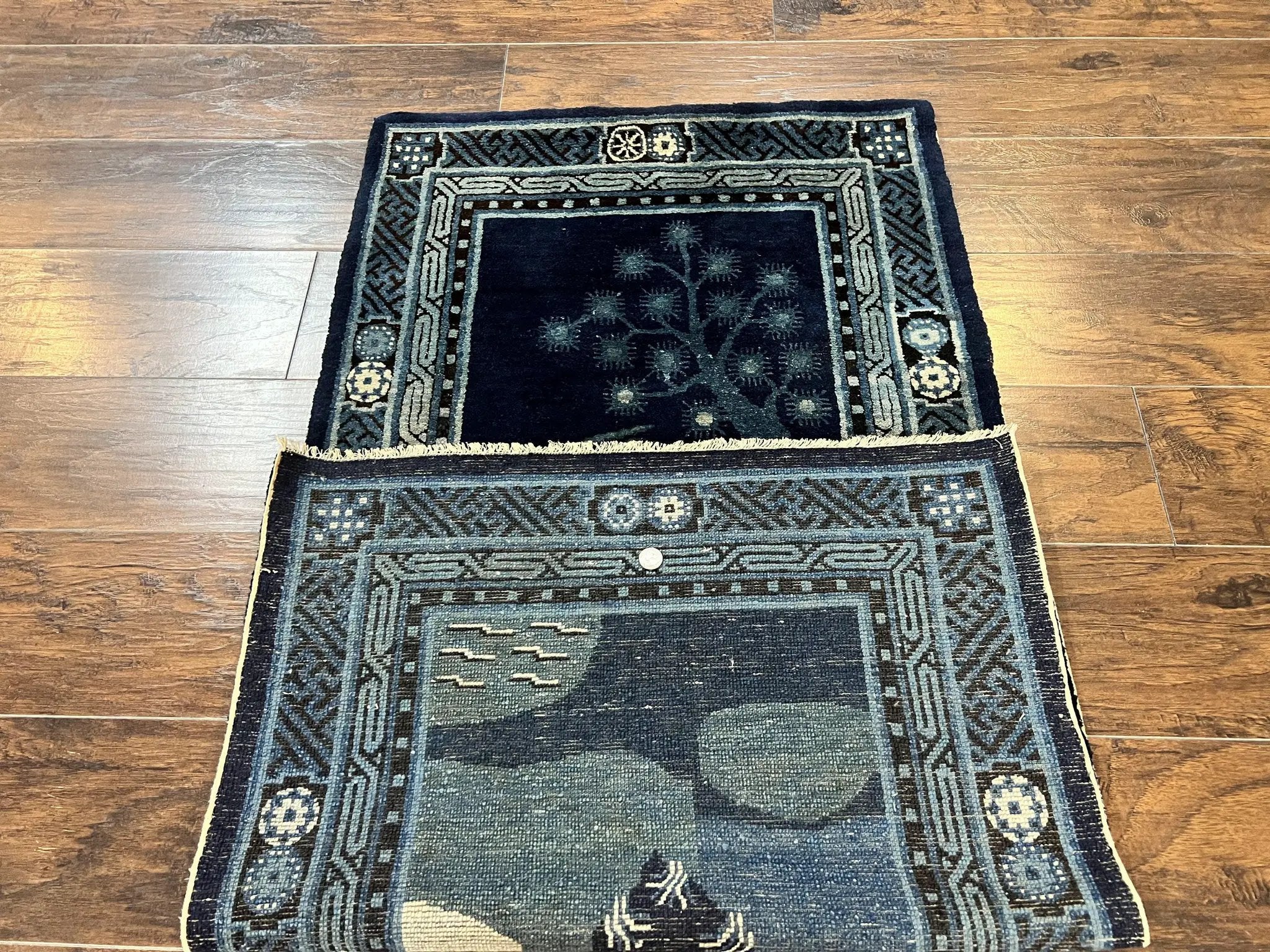 Antique Chinese Peking Rug 3x5, Dark Blue Chinese Wool Rug 3 x 5, Animal Pictorials Deer Birds, Handmade Asian Oriental Chinese Carpet by Jewel Rugs