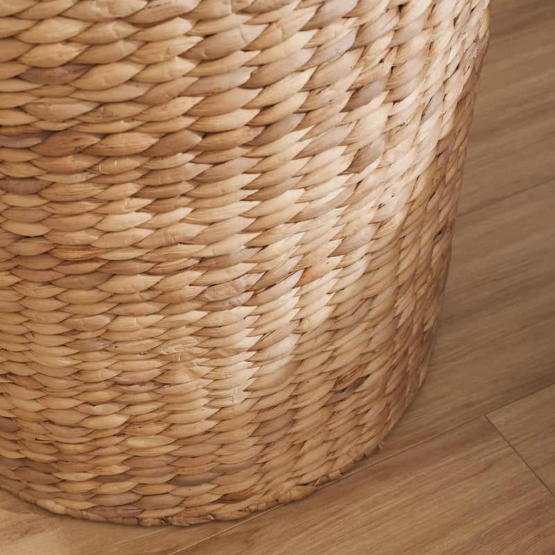 Round Tall Water Hyacinth Woven Wicker Laundry Hamper With Lid - For Clothes, Toys And Book Storage With Removable Liner - 15" X 15" X 20" - Natural Brown by HouseOfZazla