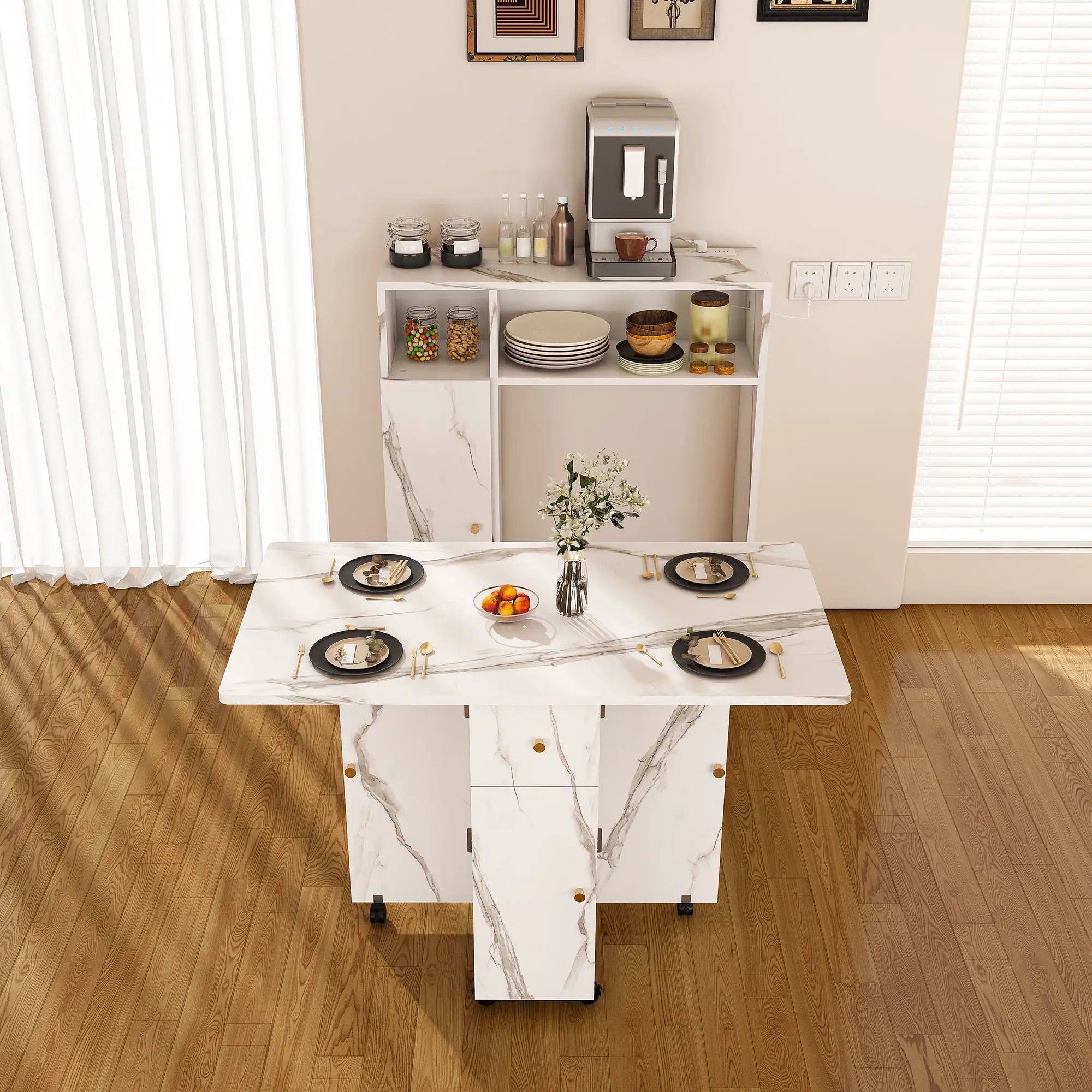 Multifunctional Folding Dining Table With Wall-Mounted Sideboard & Storage by HouseOfZazla
