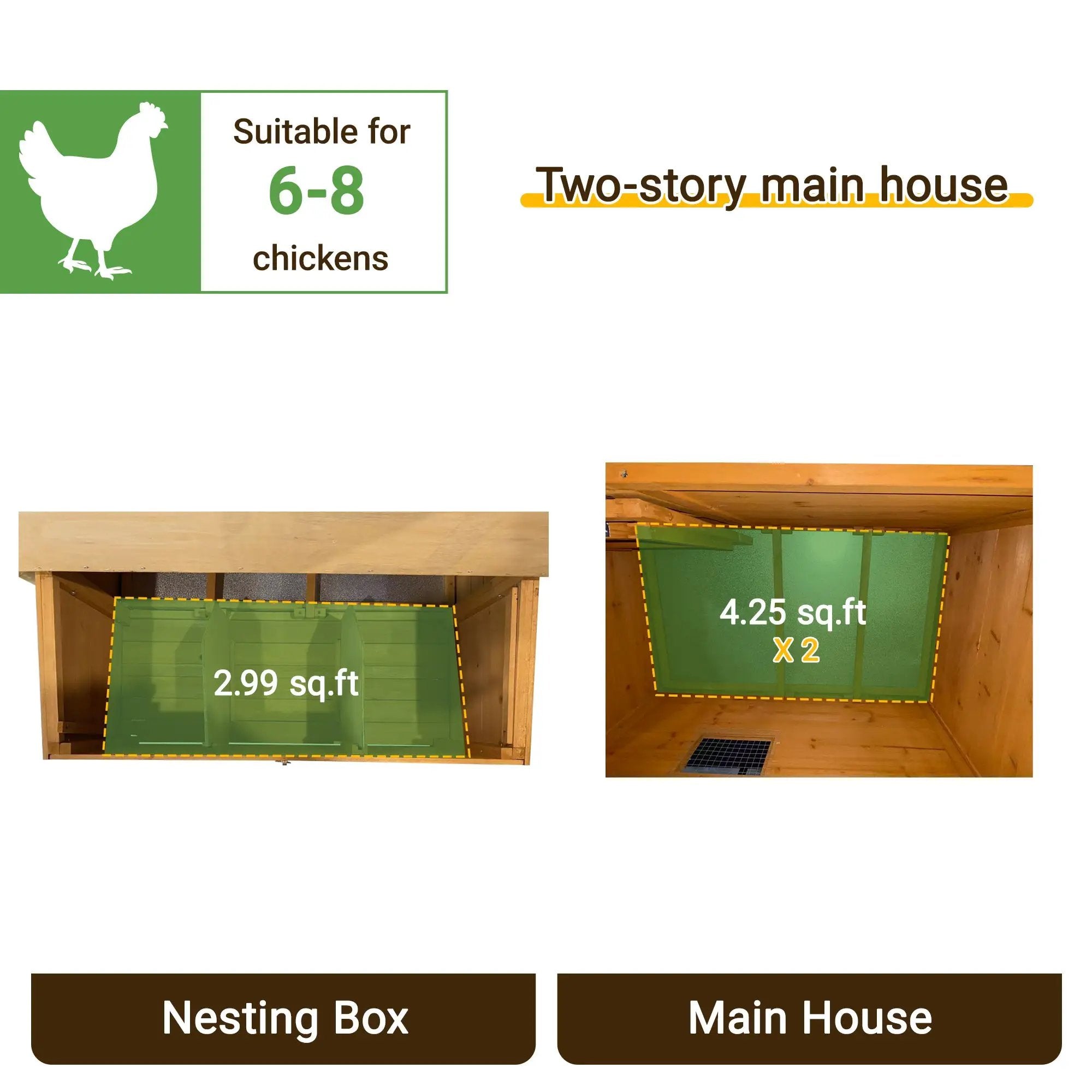 Double-House Wooden Chicken Coop for 6-8 Chickens by HouseOfZazla