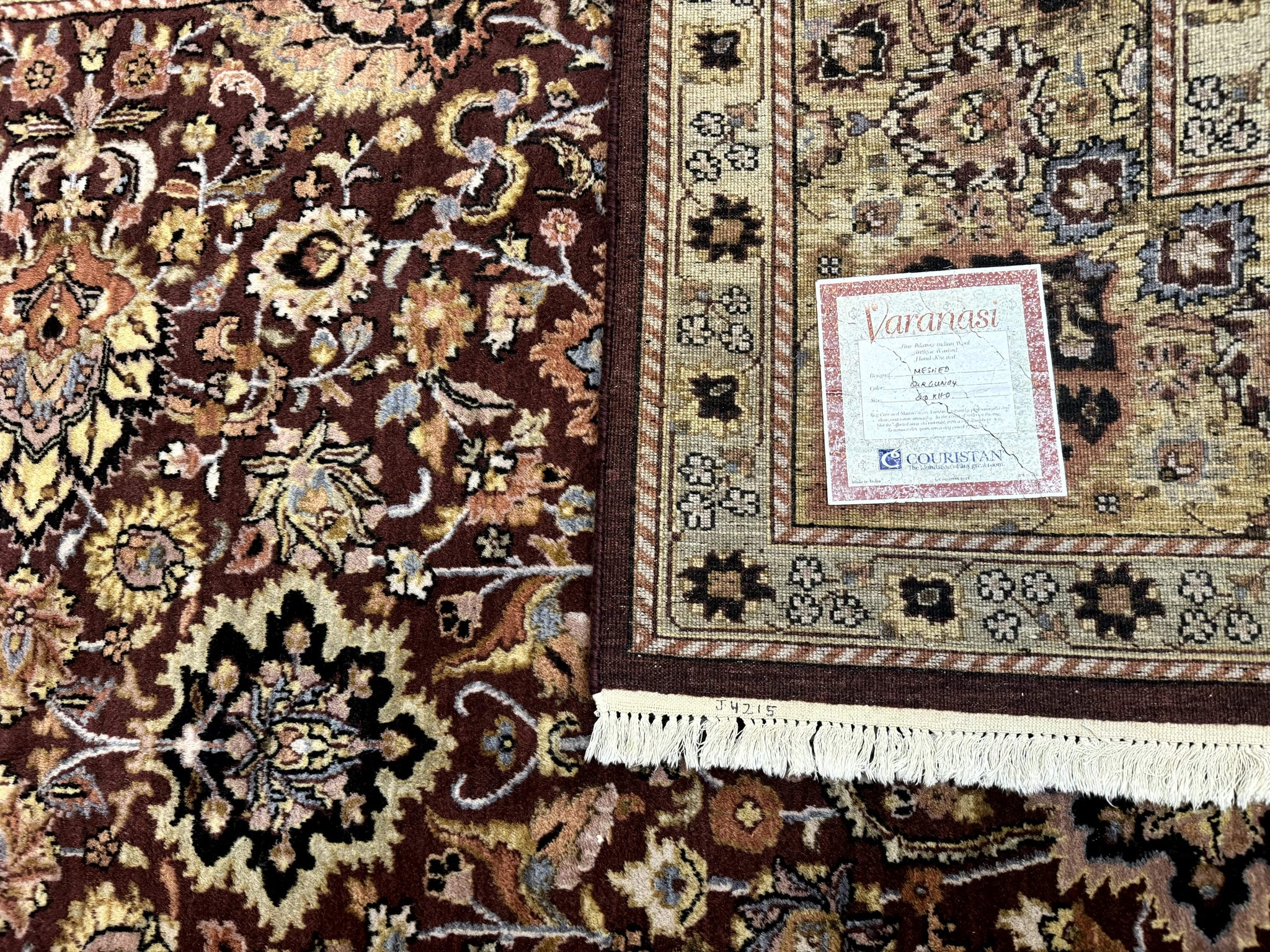 Indo Persian Rug 8x11, Eggplant & Tan, Allover Pattern, Wool Couristan Handmade Rug by Jewel Rugs