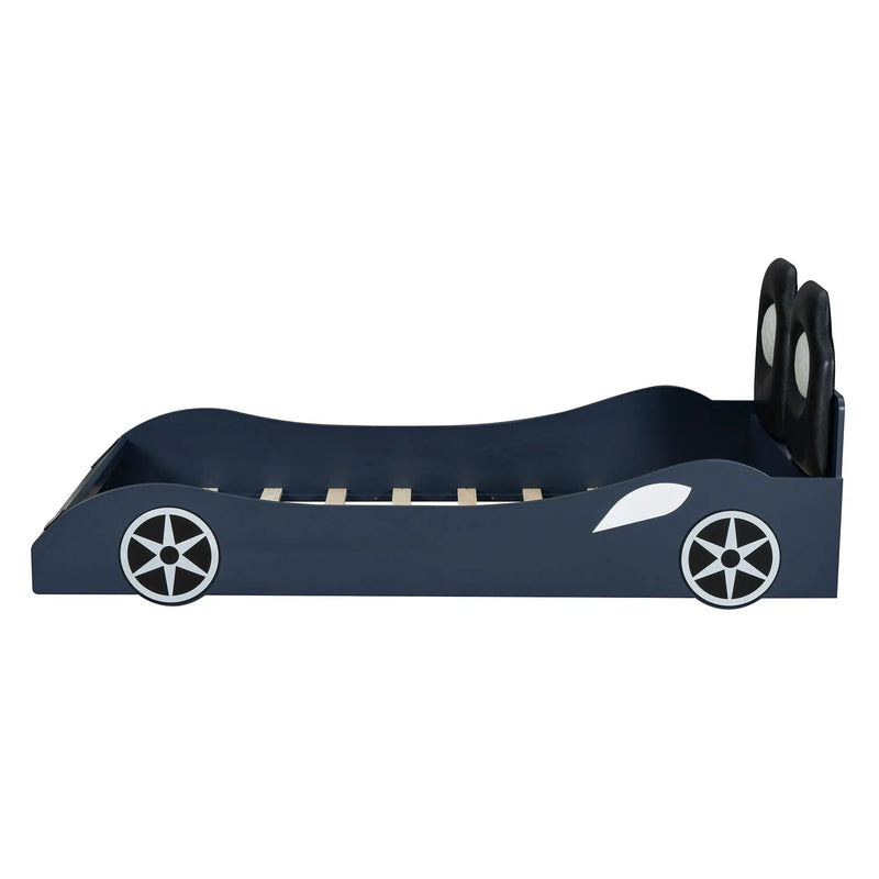 Race Car Shaped Platform Bed With LED And Upholstered Backrest In by Unique Piece Furniture