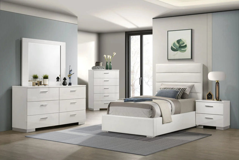 Felicity 5-piece Twin Bedroom Set White High Gloss by Unique Piece Furniture