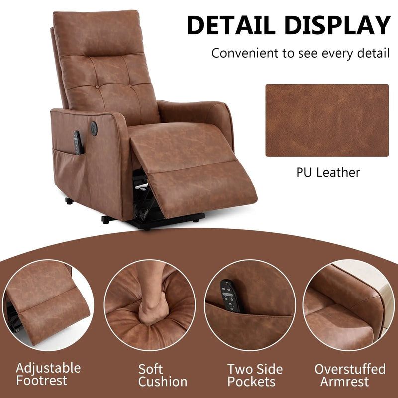 Brown PU Single Motor Power Lift Recliner Chair by HouseOfZazla
