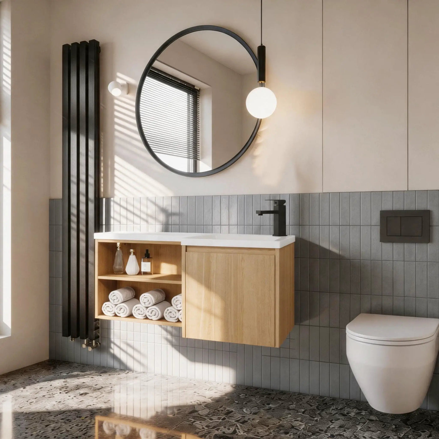 L-Shaped Wall Mounte Floating Bathroom Vanity With Integrated Sink by Unique Piece Furniture