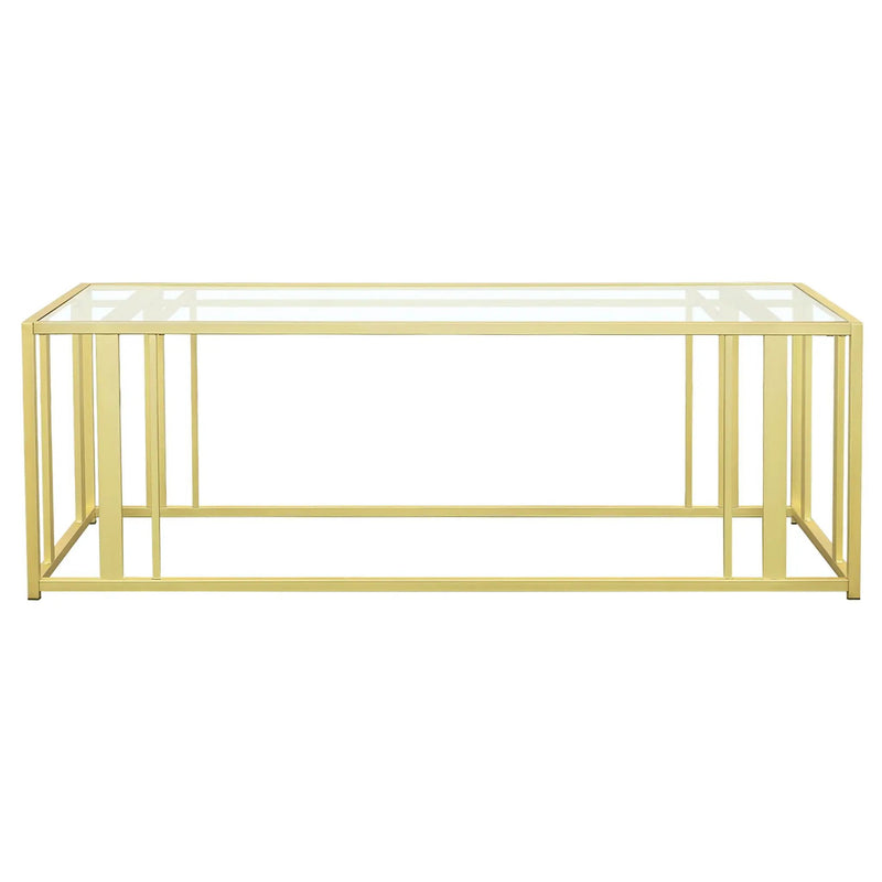 Adri Rectangular Glass Top Coffee Table Matte Brass by Unique Piece Furniture