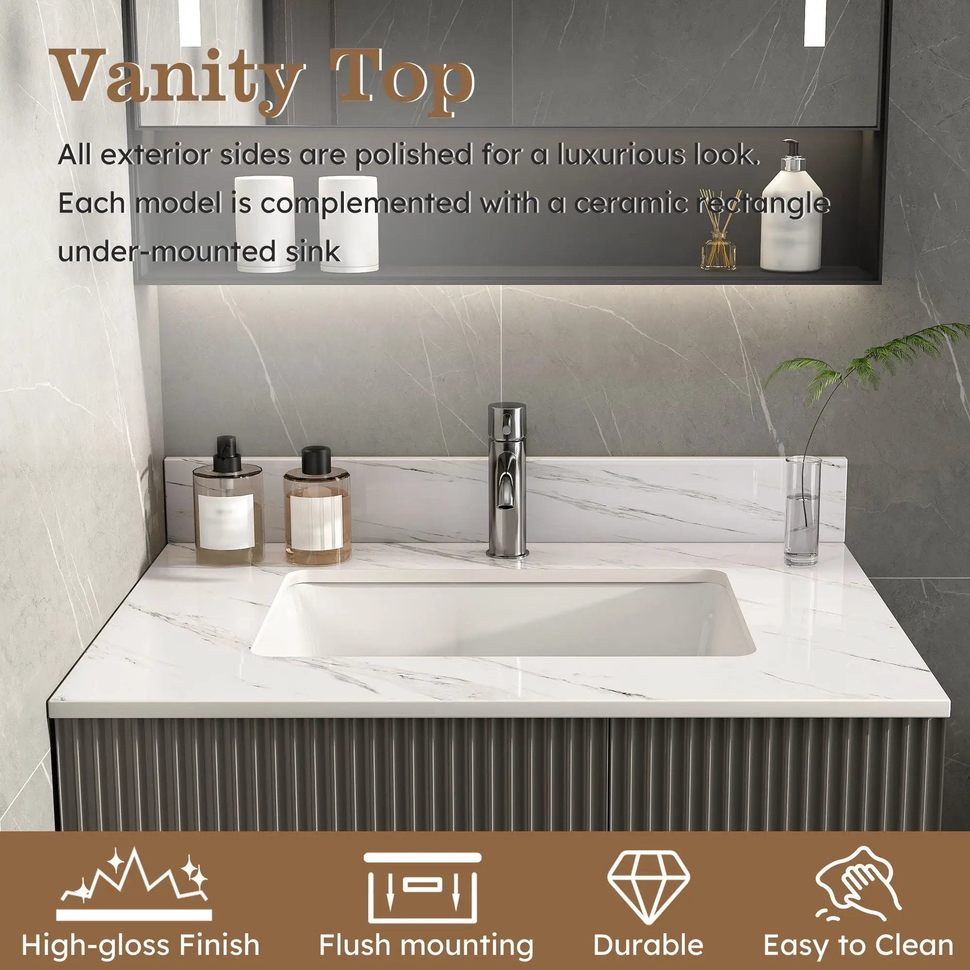 Bianco Carrara Venato Marble Vanity Top With Pre Drilled Faucet Hole And Undermount Sink by HouseOfZazla