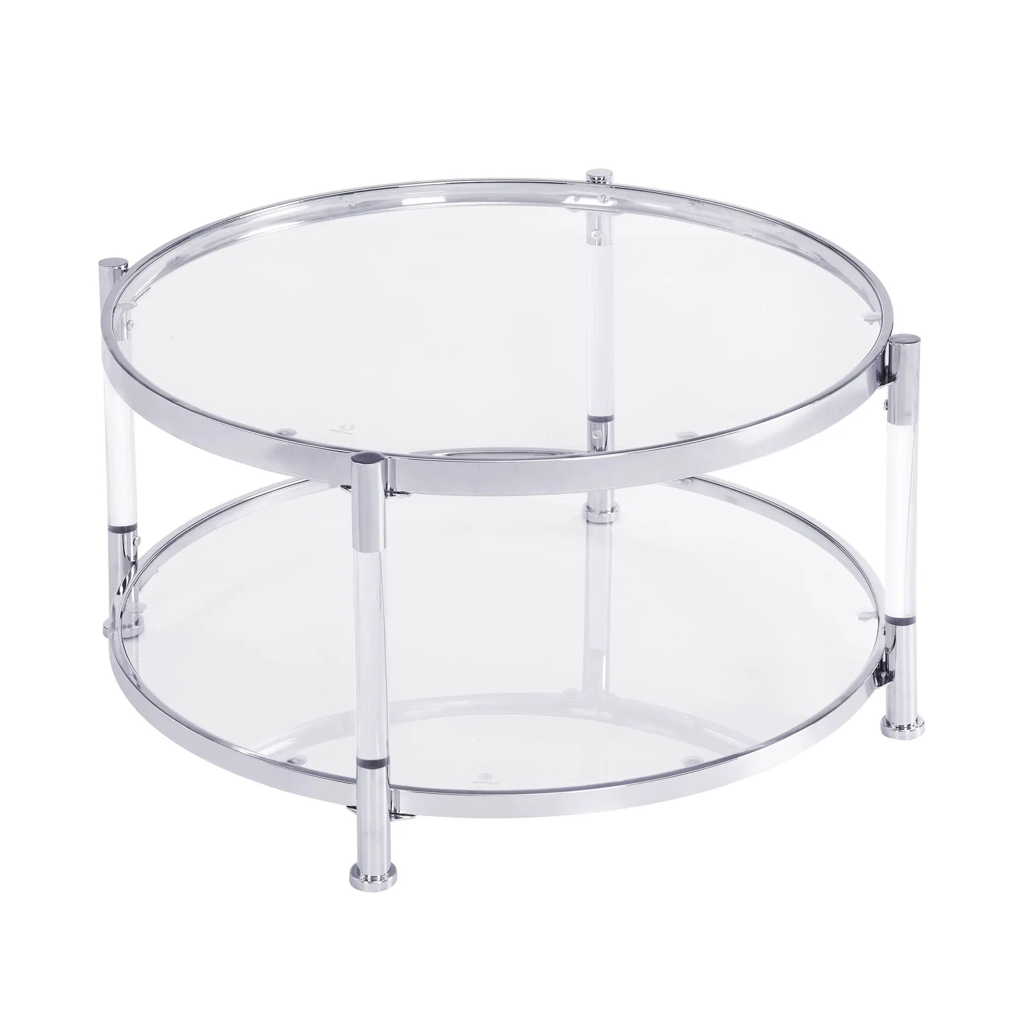 Contemporary Acrylic, Coffee Table, Round Tempered Glass Coffee Table - Chrome / Silver by HouseOfZazla