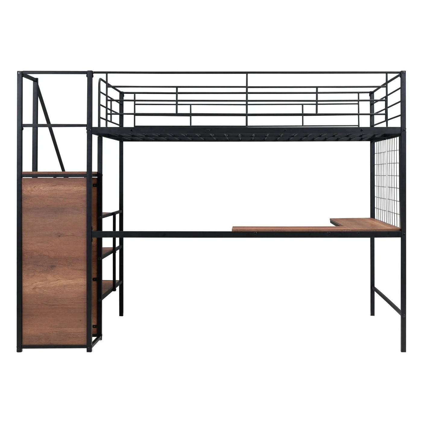 Loft Bed With Desk And Grid, Stylish Frame With Lateral Storage Ladder And Wardrobe by HouseOfZazla