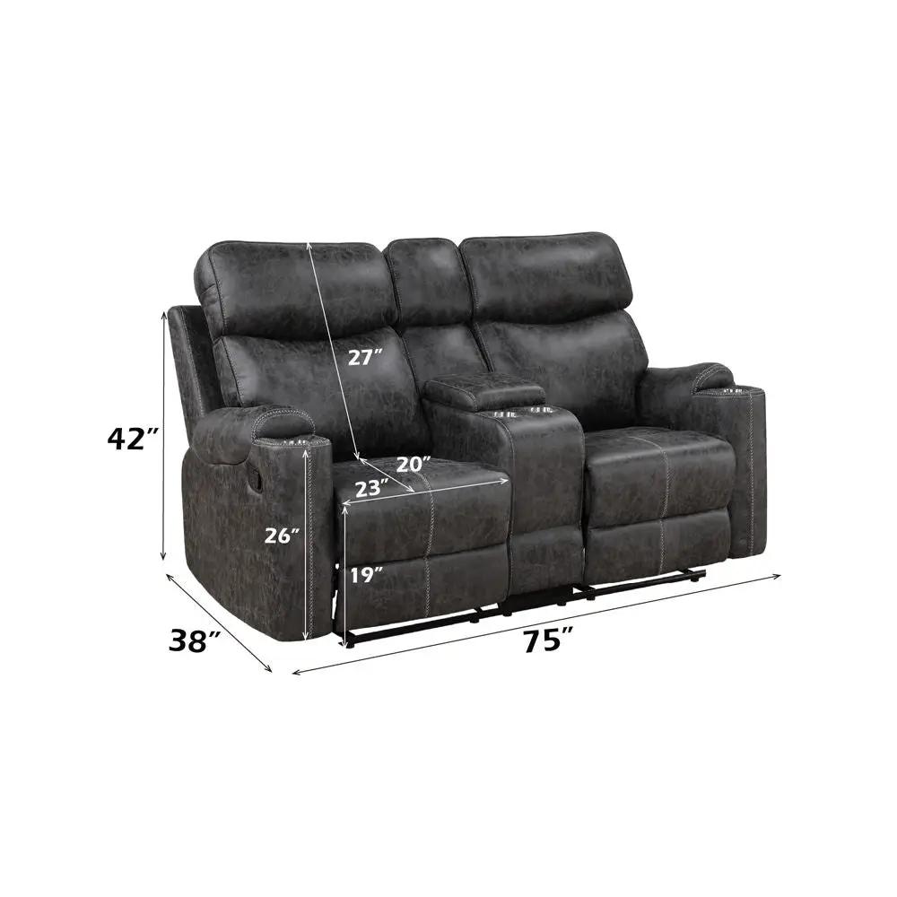 Hirah - Motion Loveseat With Console & USB Port - Dark Gray Polish Microfiber by Unique Piece Furniture