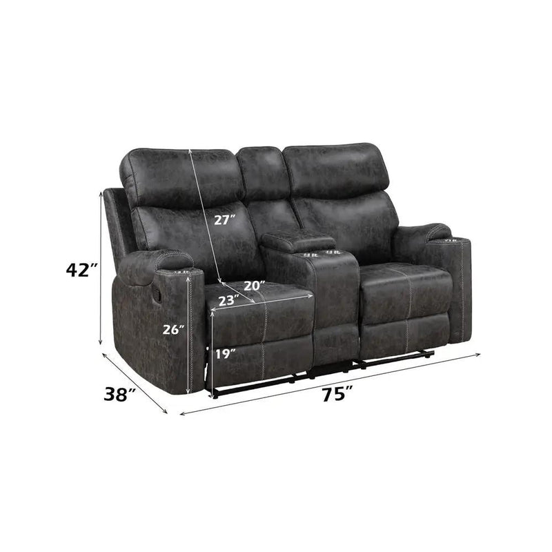 Hirah - Motion Loveseat With Console & USB Port - Dark Gray Polish Microfiber by Unique Piece Furniture