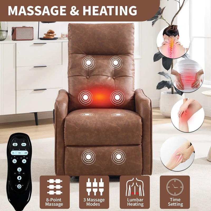 Brown PU Single Motor Power Lift Recliner Chair by HouseOfZazla