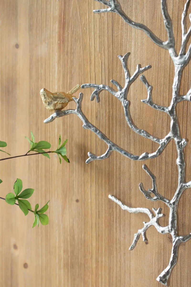 Metal Branch Wall Sculptures With Bird Accents (Set of 2) - Silver Multi by HouseOfZazla