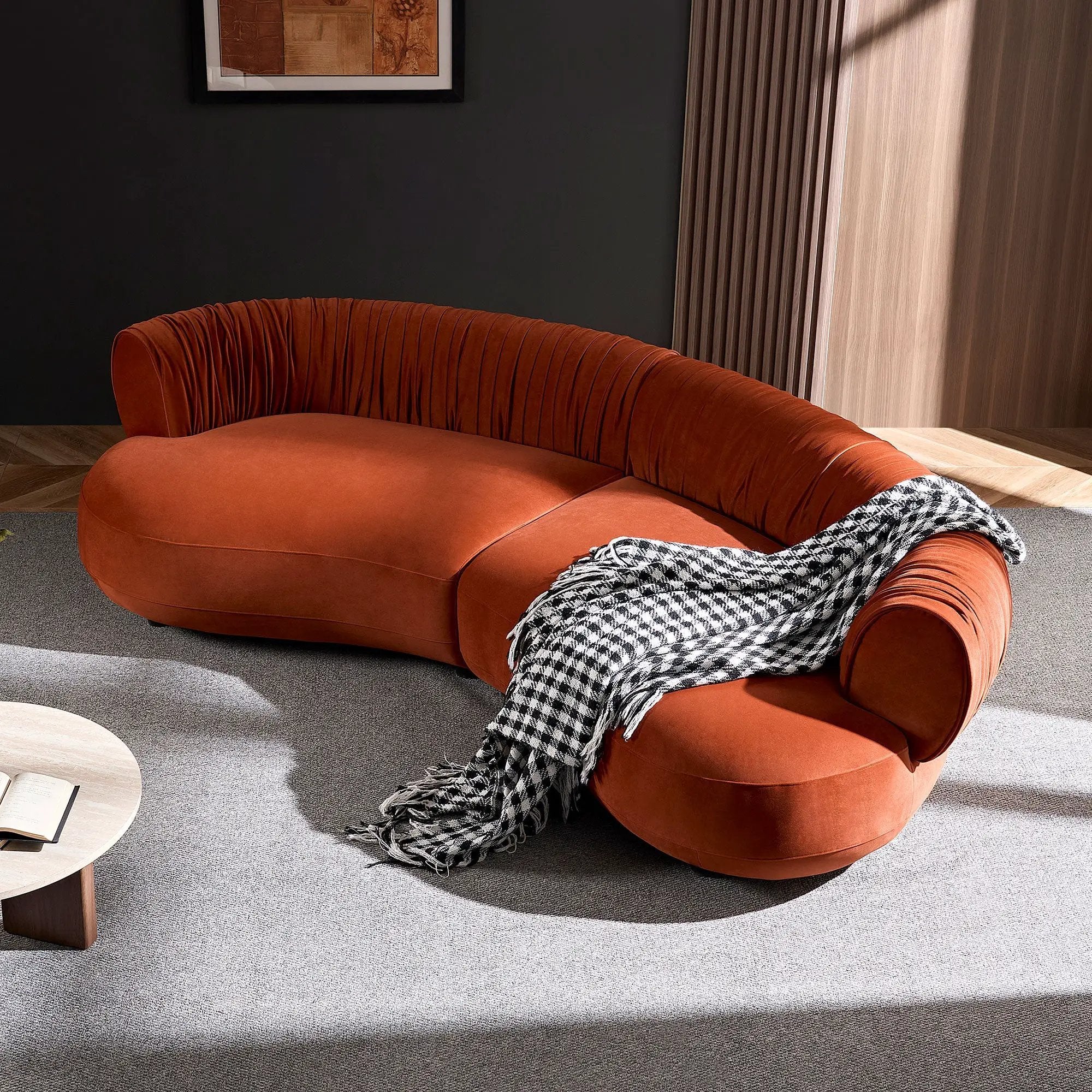 Modern Curved Sofa with Elegant Crescent Silhouette Design by HouseOfZazla