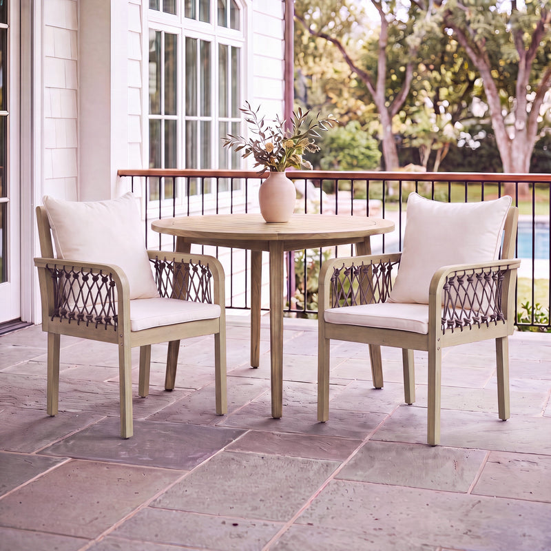 Acacia Wood Patio Chairs with Woven Rope Arms - Set of 2, photo 2 of 9