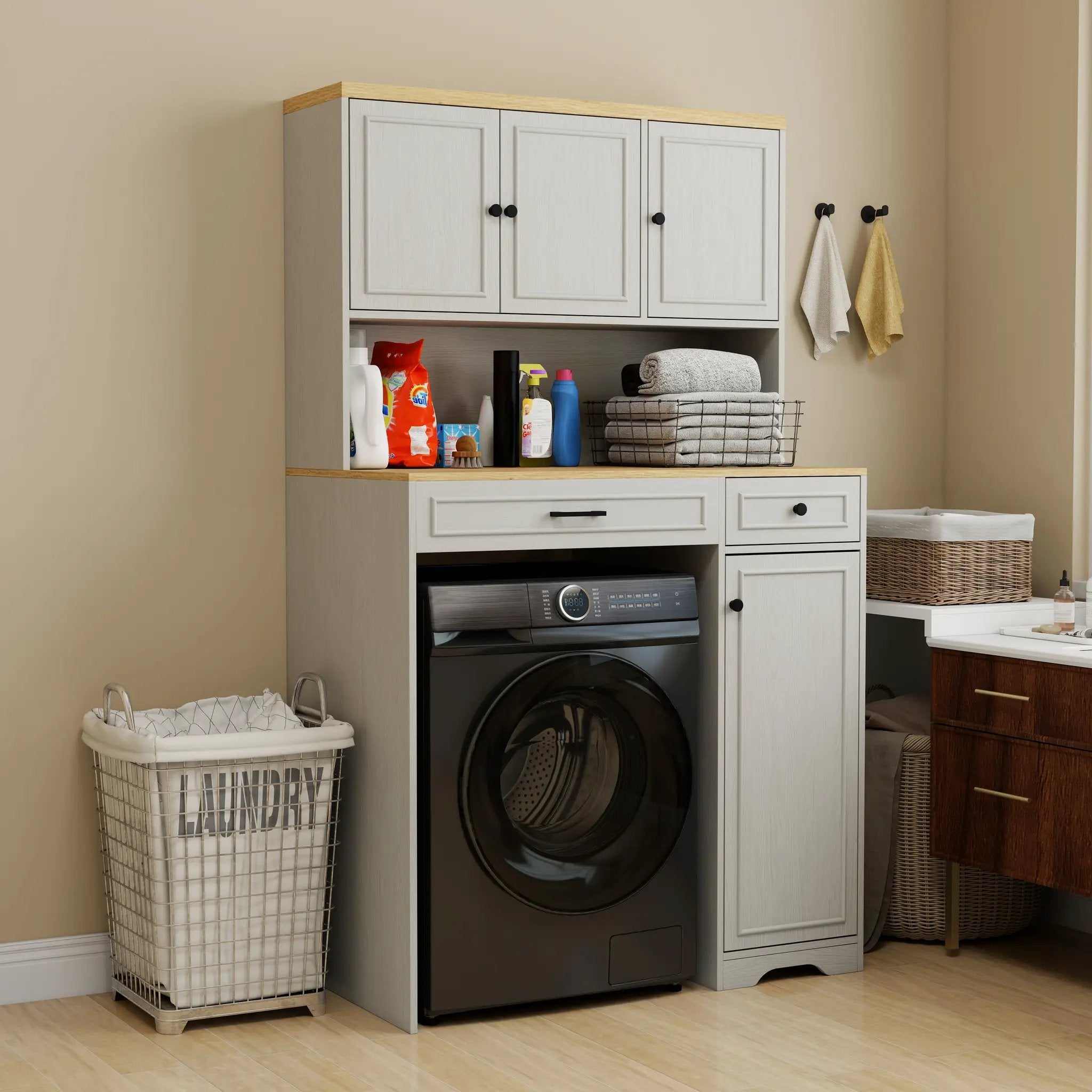 Over The Washer, Dryer And Robot Vacuum Storage Cabinet - Antique by HouseOfZazla