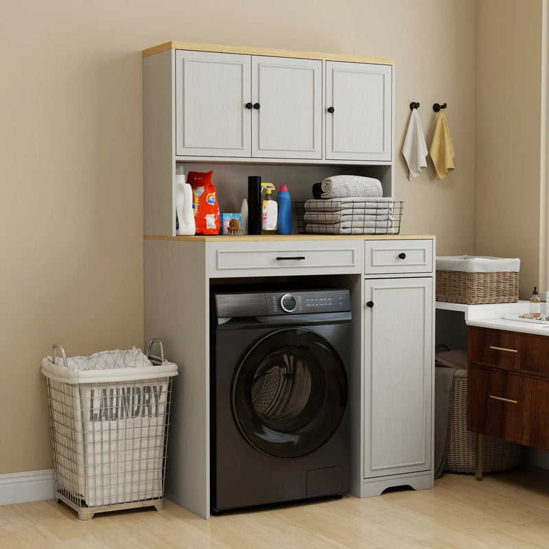 Over The Washer, Dryer And Robot Vacuum Storage Cabinet - Antique by HouseOfZazla