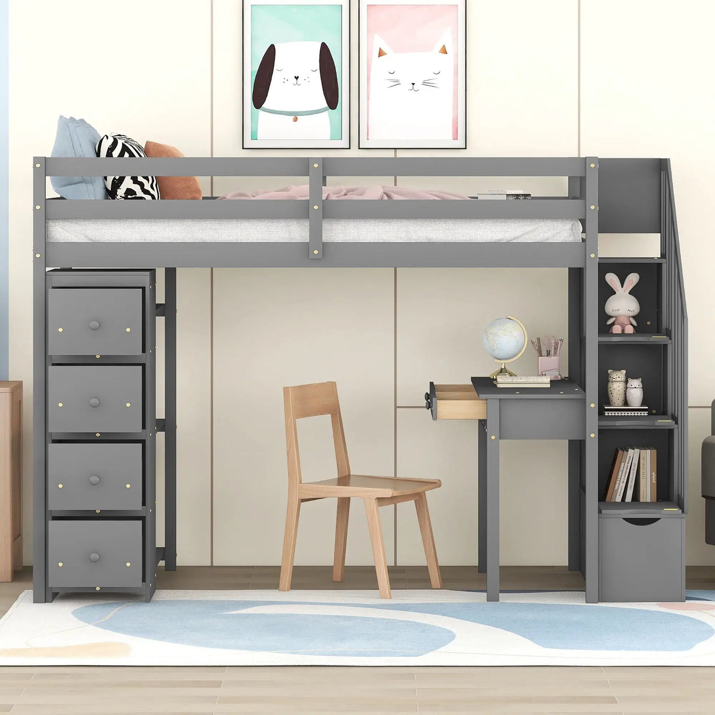 Loft Bed With Storage Drawers, Desk And Stairs With Shelves by Unique Piece Furniture