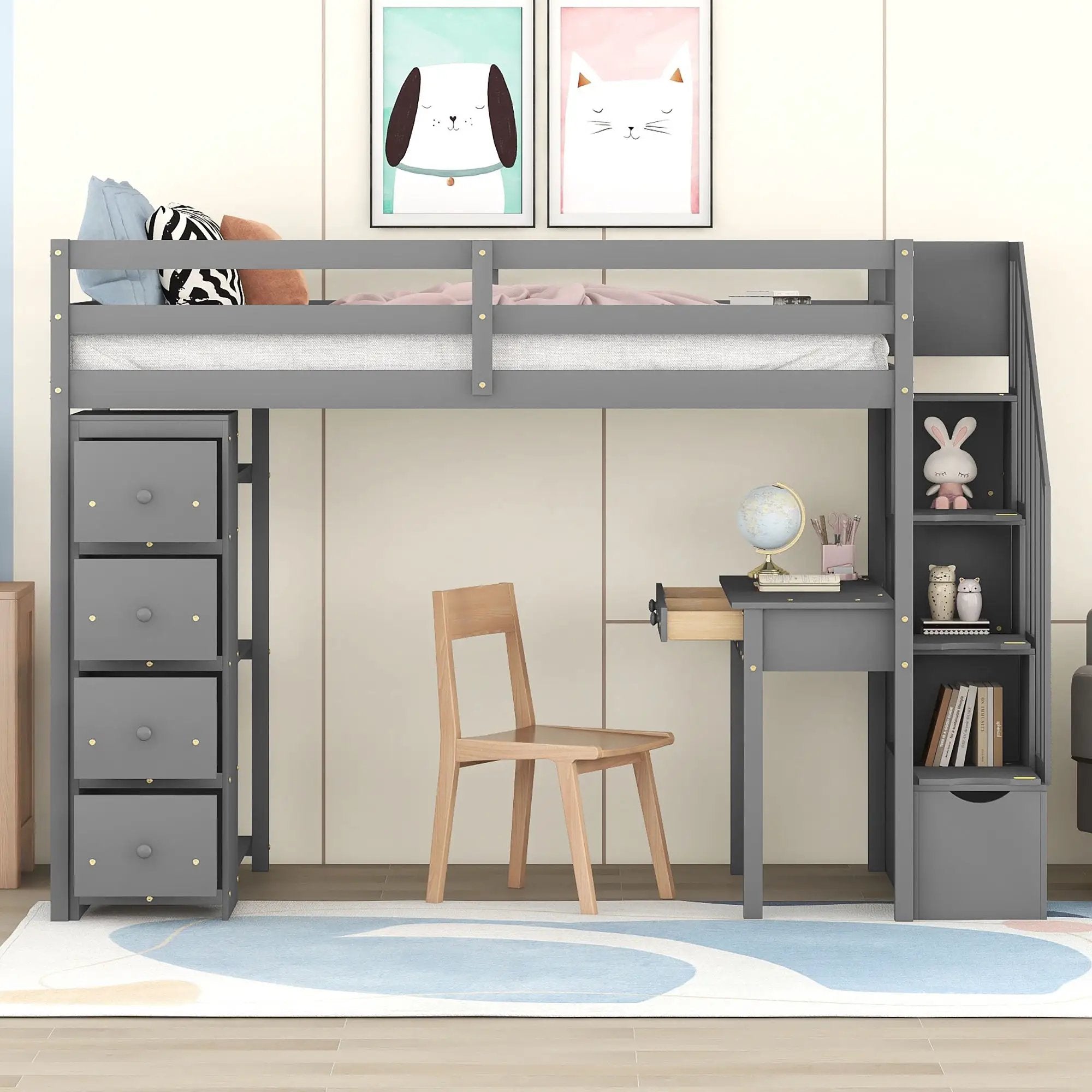 Loft Bed With Storage Drawers, Desk And Stairs With Shelves by HouseOfZazla