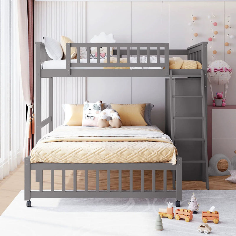 Bunk Bed With 6 Drawers And Flexible Shelves, Bottom Bed With Wheels by Unique Piece Furniture