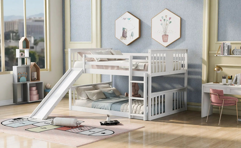 Full Over Full Bunk Bed With Ladder With Slide - White by Unique Piece Furniture