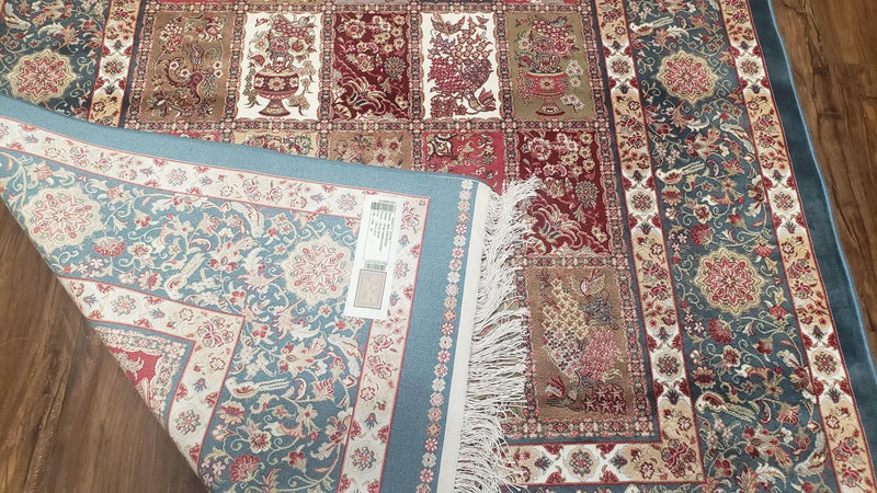 Silk Carpet 4x6 Blue, Panel Design, Four Seasons Pattern, Super Fine & Soft, Bamboo Silk, 4 x 6 Oriental Area Rug, High Quality, New Rug by Jewel Rugs