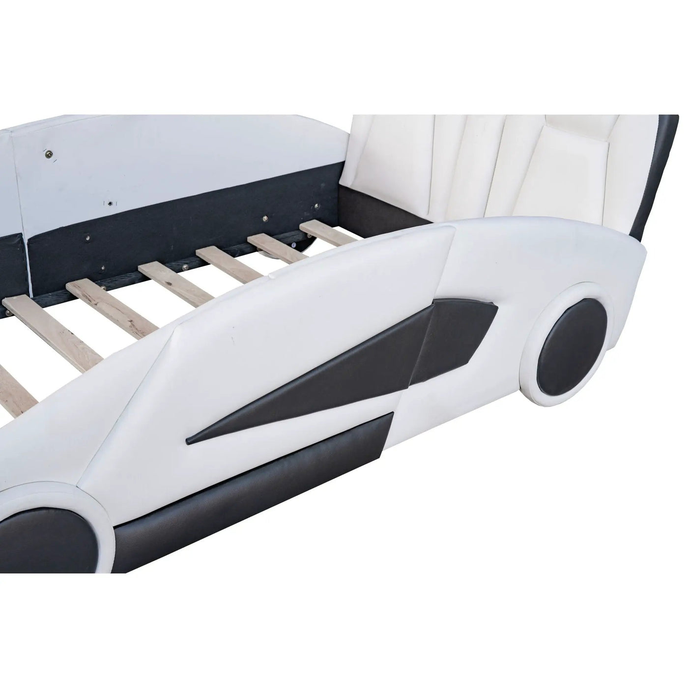 Race Car Shaped Twin Platform Bed With Wheels, Pine Wood Construction by HouseOfZazla