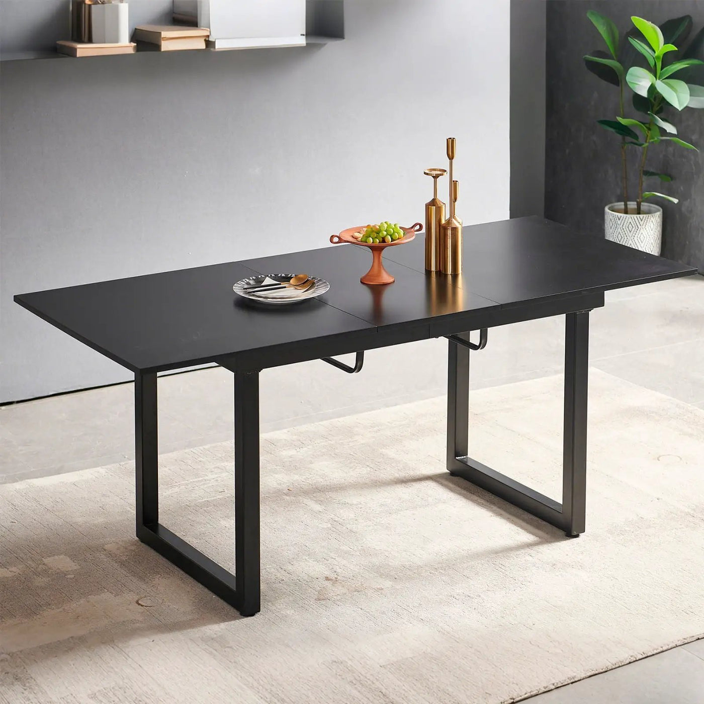 Square Extendable Dining Table With Metal Leg, Modern Space Saving Kitchen Table For Living Room by HouseOfZazla