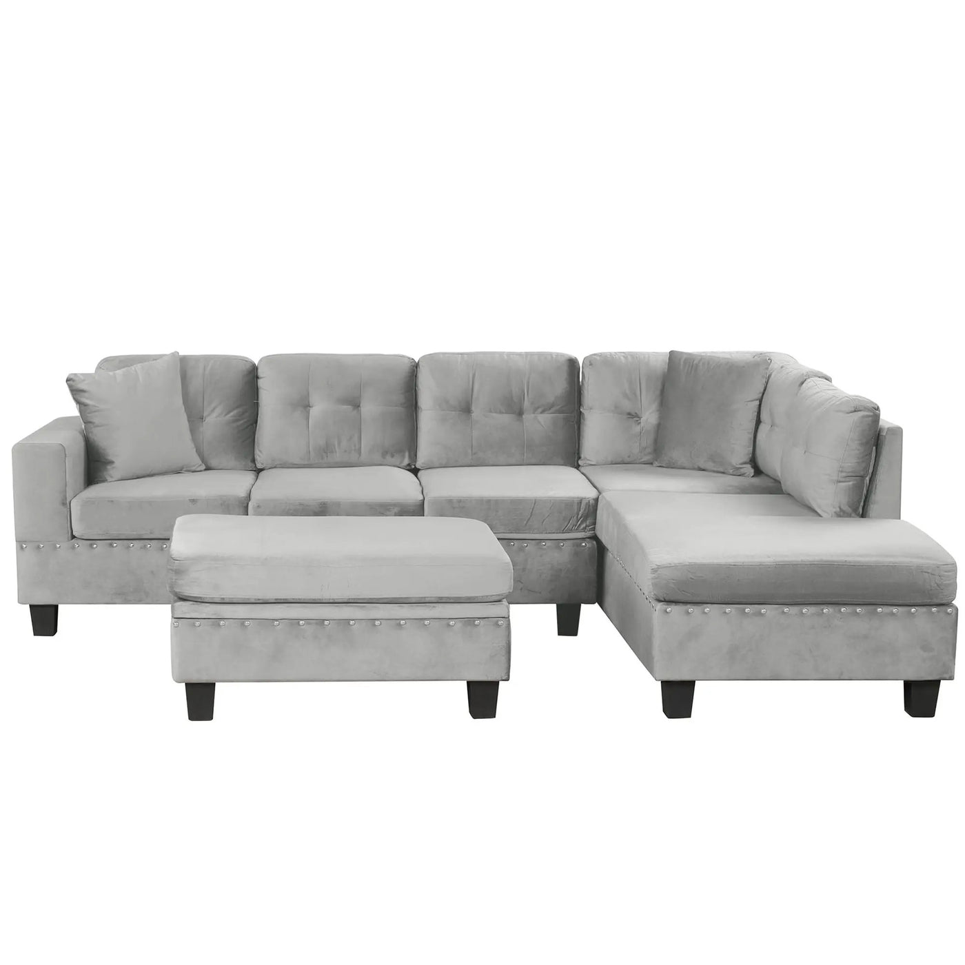 Modern Sectional Sofa With Storage Ottoman, L - Shape Couch With 2 Pillows And Cup Holders by HouseOfZazla