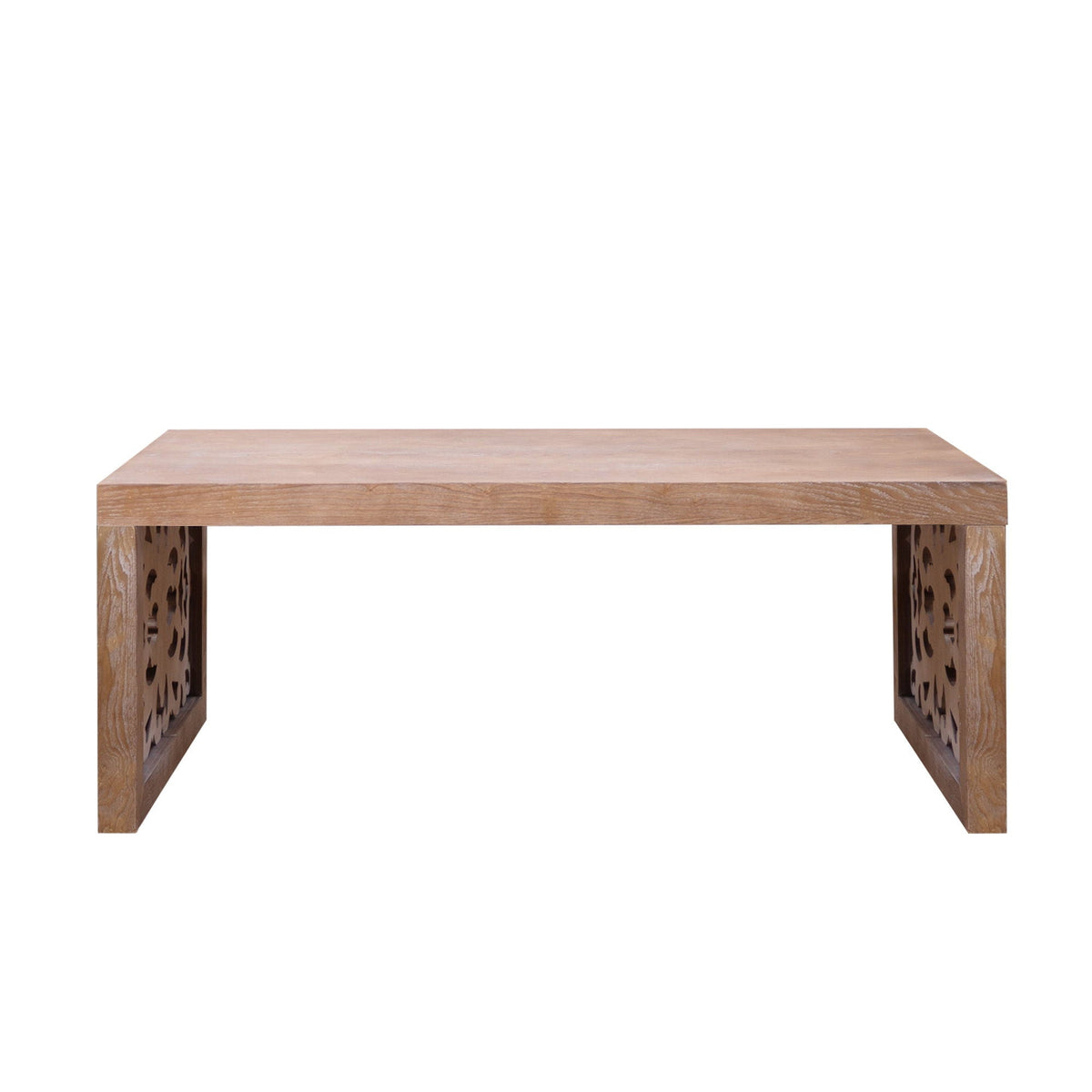 Rustic Carved Wood Coffee Table, Handcrafted Look With Ornate Side Panels, photo 4 of 14