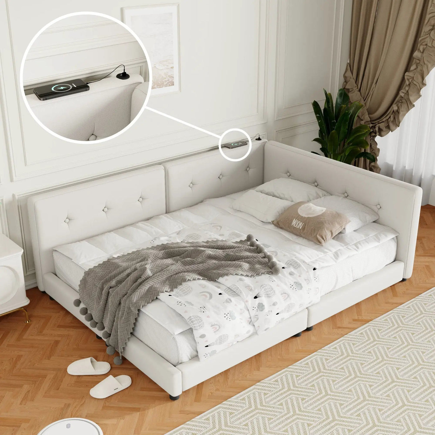 Modern Upholstered Platform Bed With USB Ports And LED Belt by HouseOfZazla