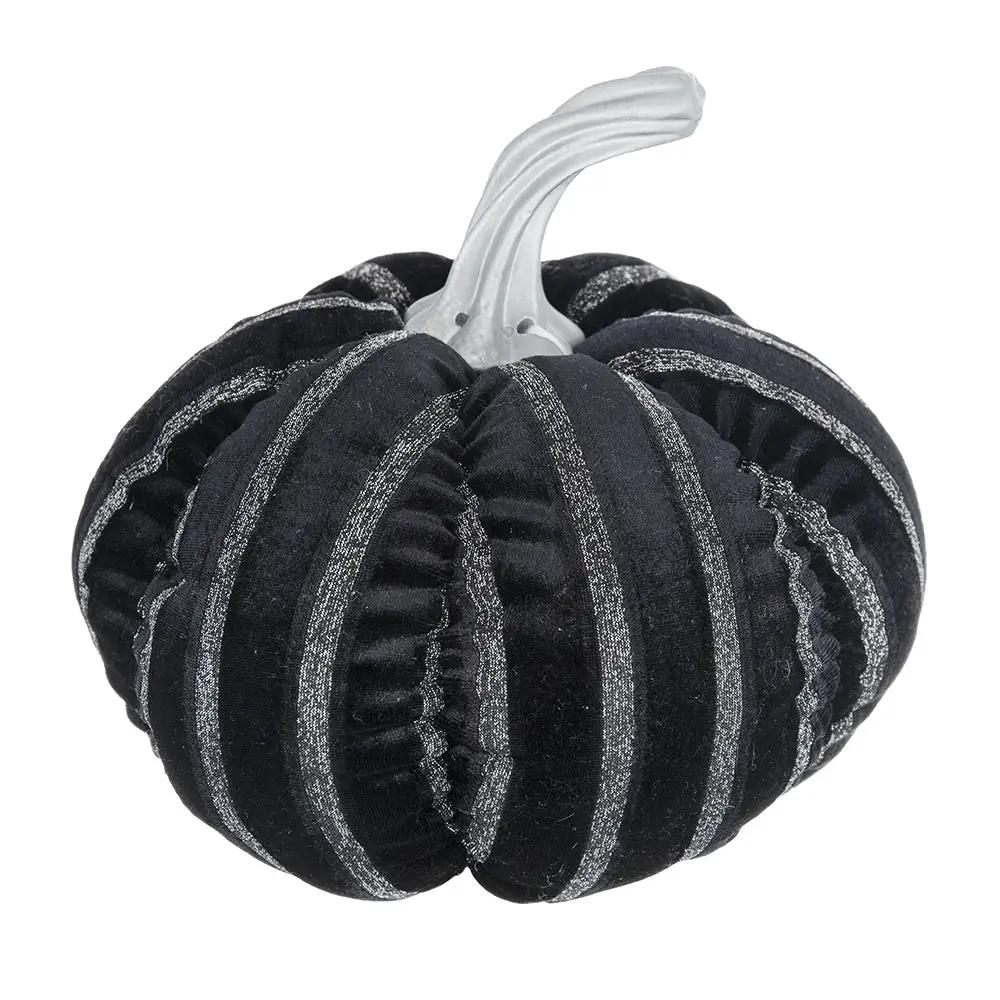 Set of 2, 7x7x7" Fabric Black Stripe Pumpkin Decor by HouseOfZazla