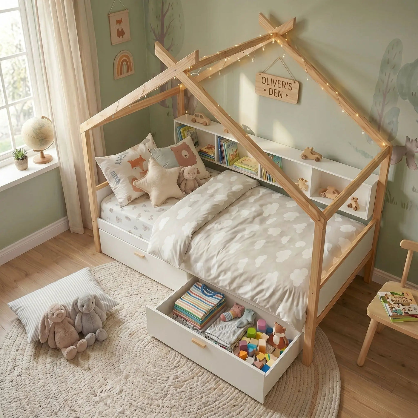 House Bed With Bookshelf Storage by HouseOfZazla